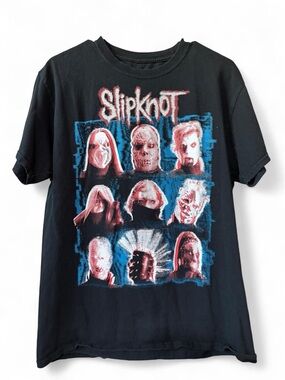 Slipknot Black Graphic Band Tee with Red & Blue Print